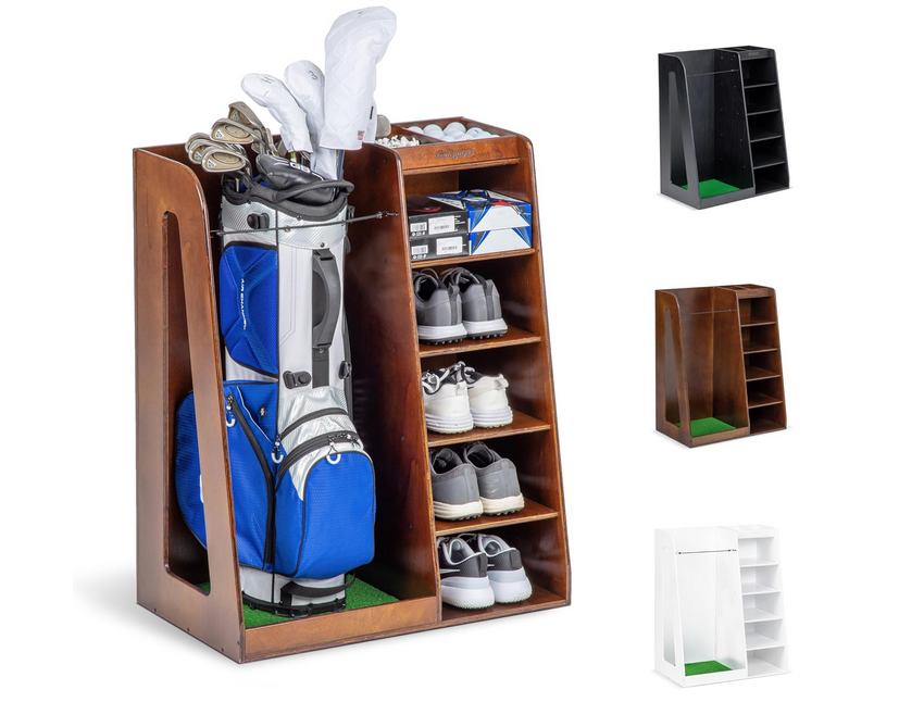 GoSports Premium Wooden Golf Bag Organizer and Storage Rack