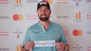 Cristobal Del Solar with his card after a 57 at the Astara Golf Championship