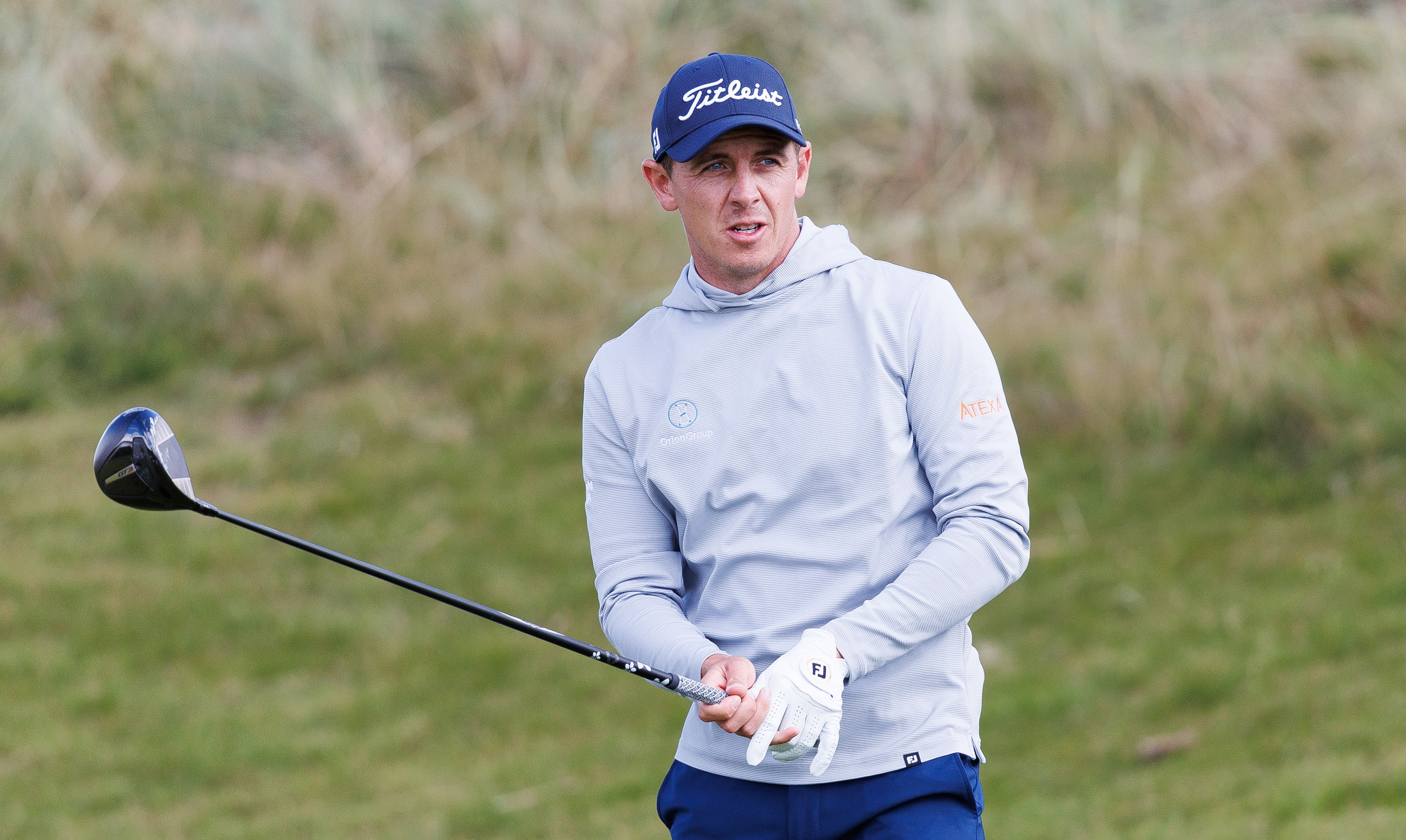 Grant Forrest lines up a tee shot