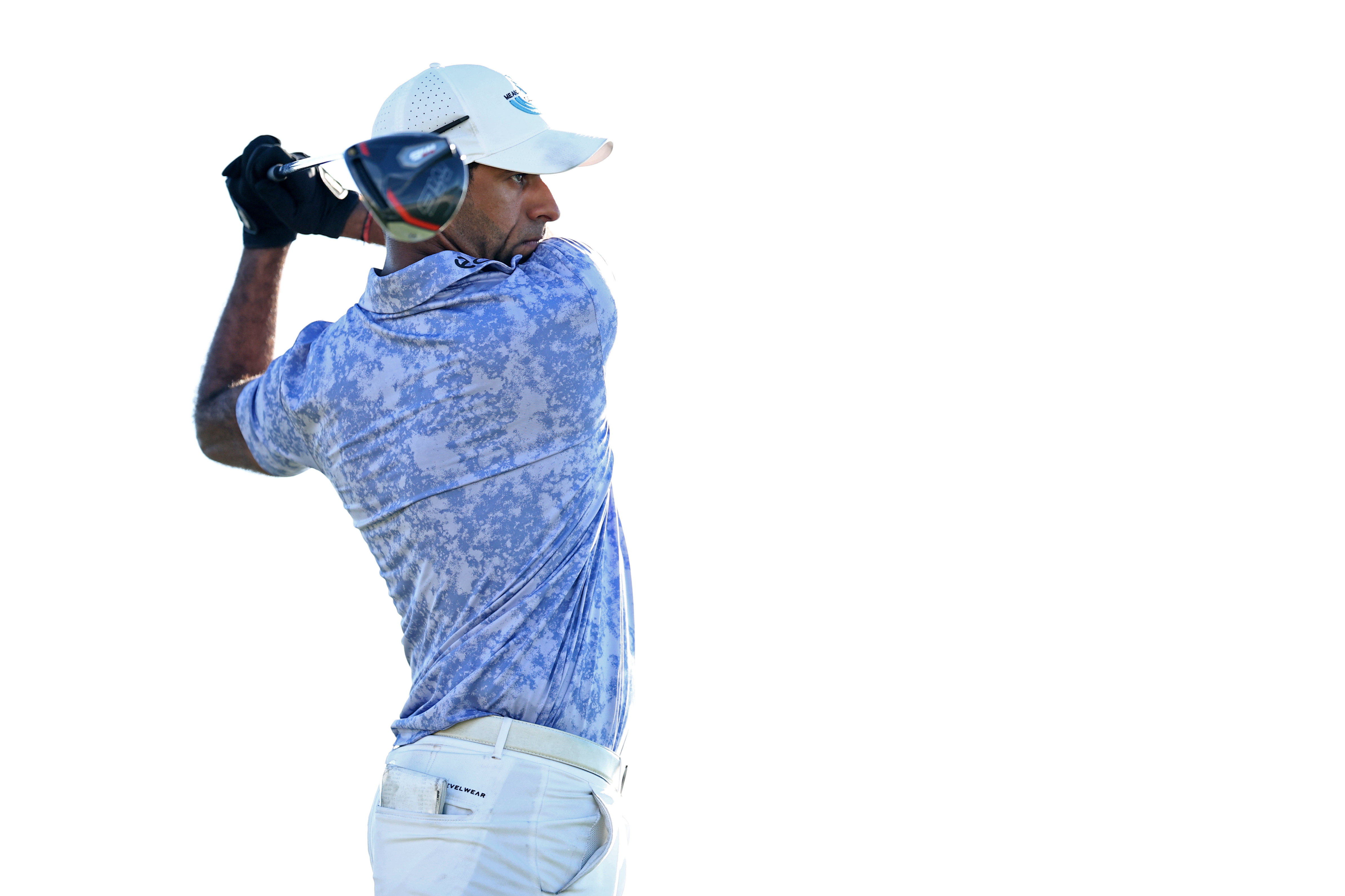 Aaron Rai hits a driver off the tee