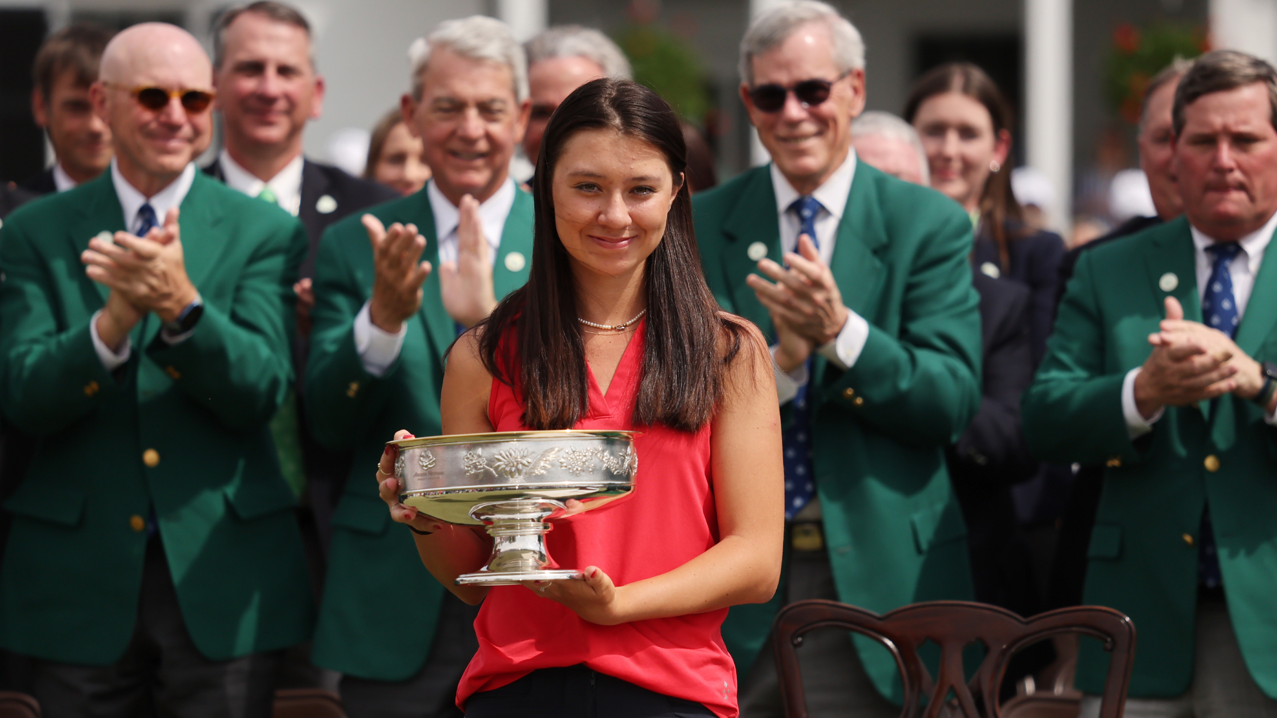 Anna Davis with the Augusta National Women's Amateur trophy