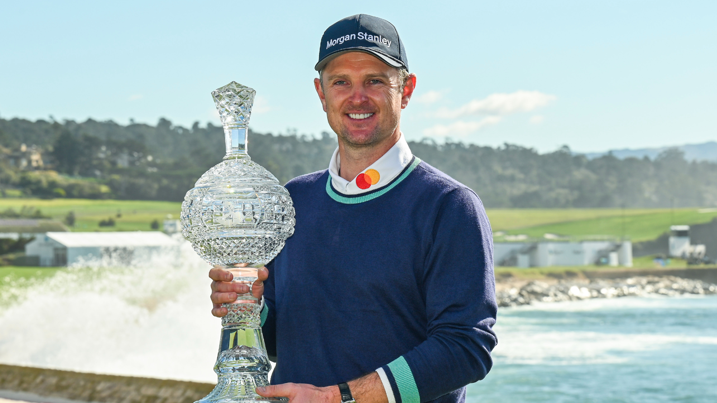 Justin Rose with the AT&T Pebble Beach Pro-Am trophy